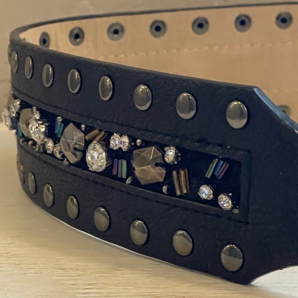 BLACK Silver Belt High Waist Rhinestone Beaded Studded Women’s Medium 28-31”. - Picture 6 of 16